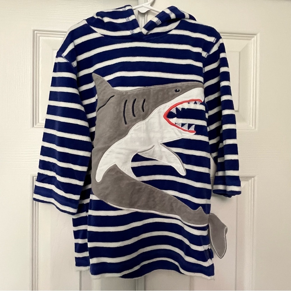 Mini Boden Toweling Hoodie Shark 4-5Y